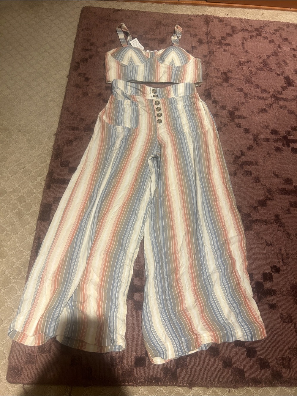 Striped Wide-Leg Pant and Tank Set Blue & Coral - American Eagle